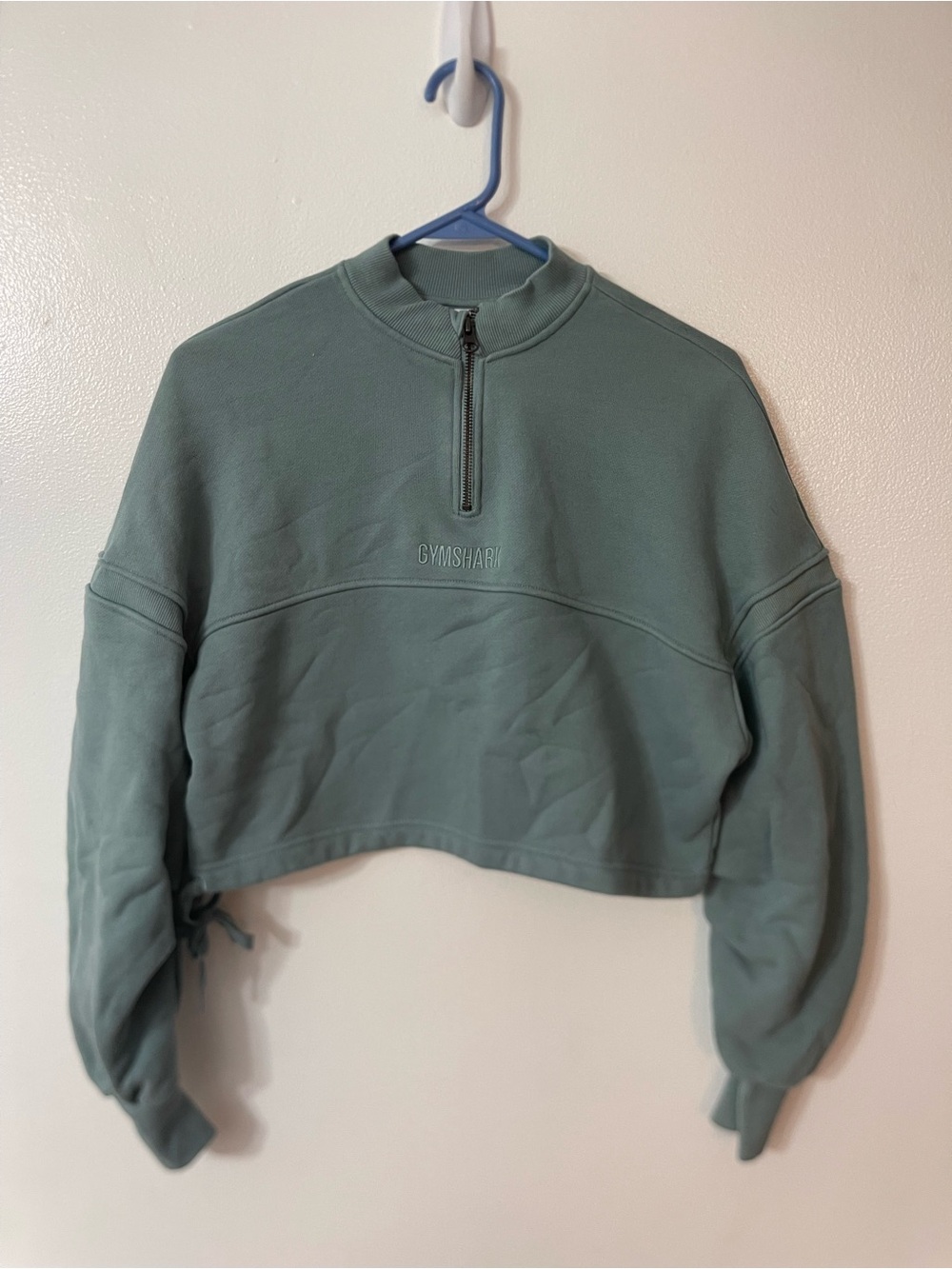 Gymshark Cropped Half-Zip Top in Sage Green